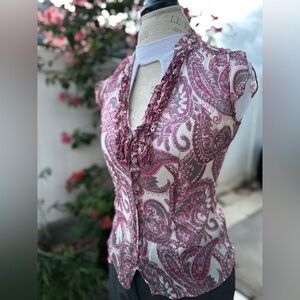 Banana Republic Pink and Gray Paisley Top